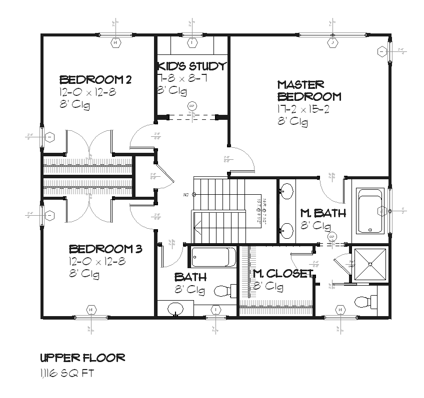 Floor Plan Second Story of Country Plan #168-1056