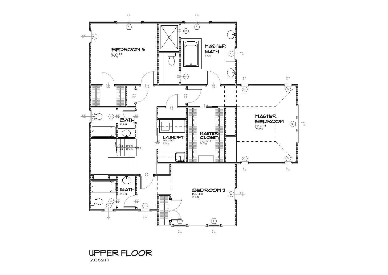 Floor Plan Second Story of Colonial Plan #168-1066