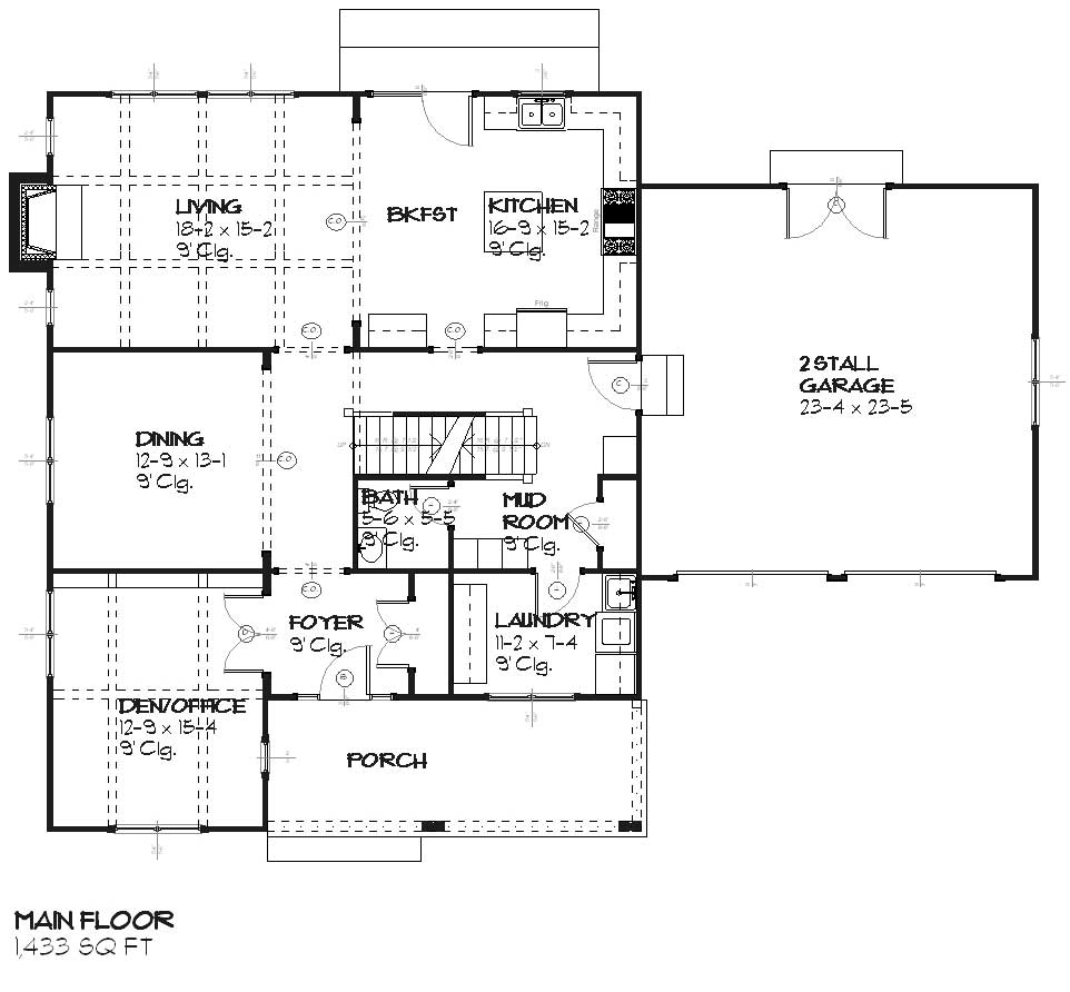 Floor Plan First Story of Colonial Plan #168-1072