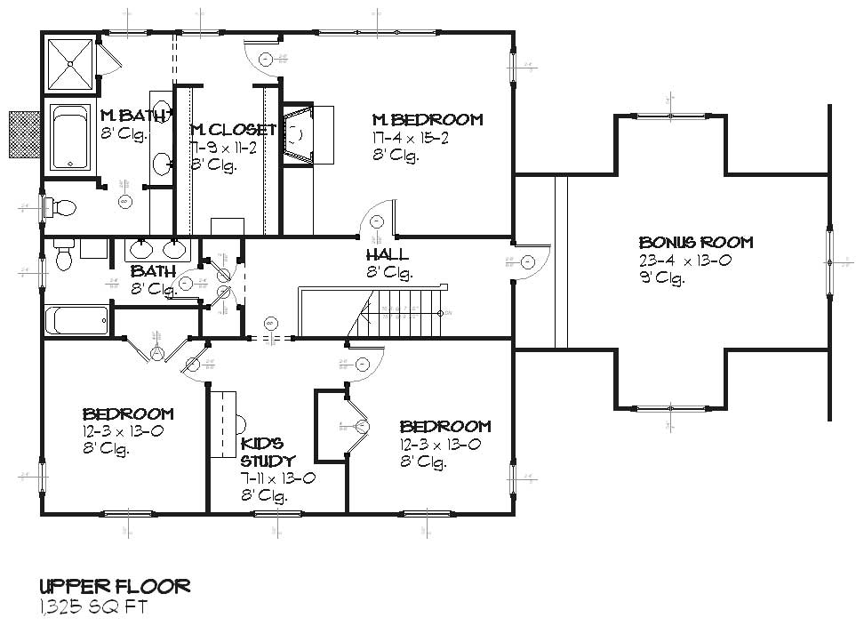Floor Plan Second Story of Colonial Plan #168-1072