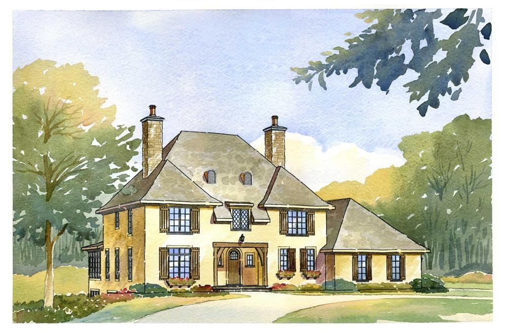 This image shows the front elevation of these French Country Homeplans.