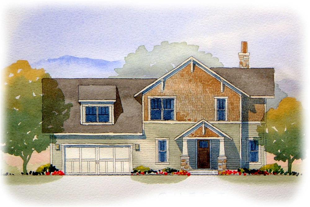 This image shows the front elevation of these Craftsman Houseplans.