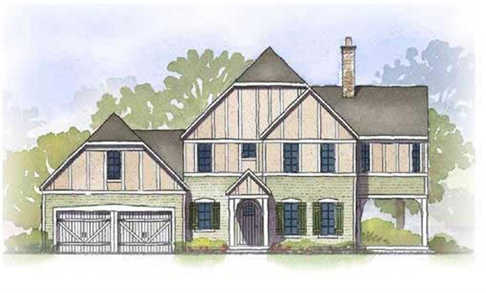 This is a colorful rendering of these Tudor House Plans.