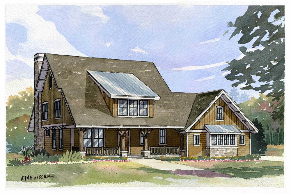 Artist's rendering of Country home plan (ThePlanCollection: House Plan #168-1089)