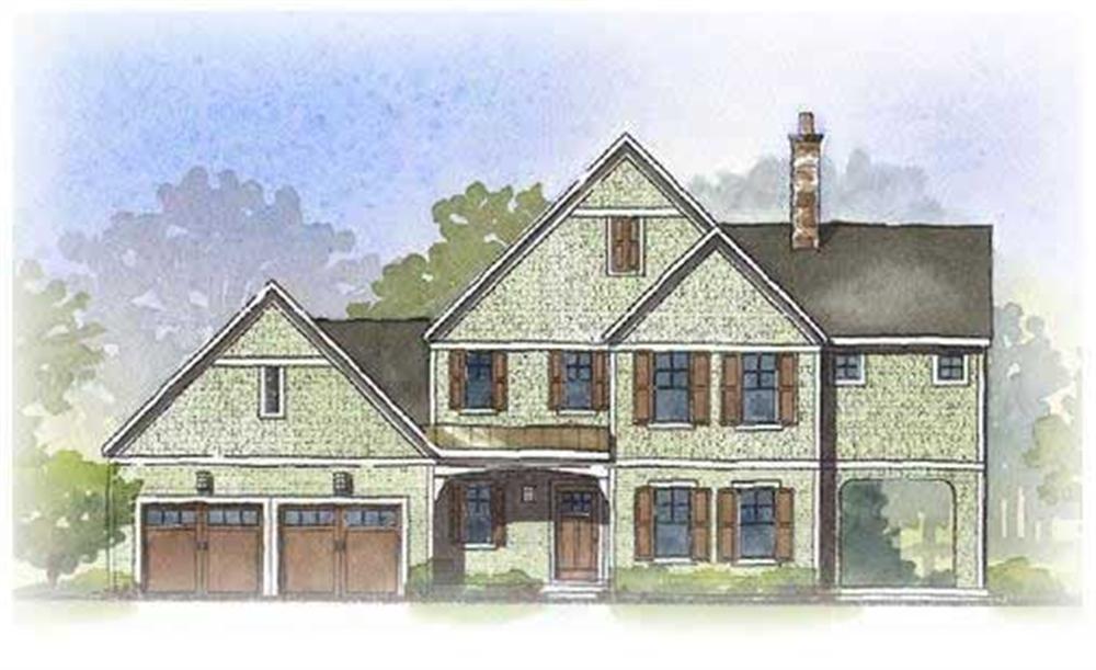 This is a colored front elevation of these Craftsman Home Plans.