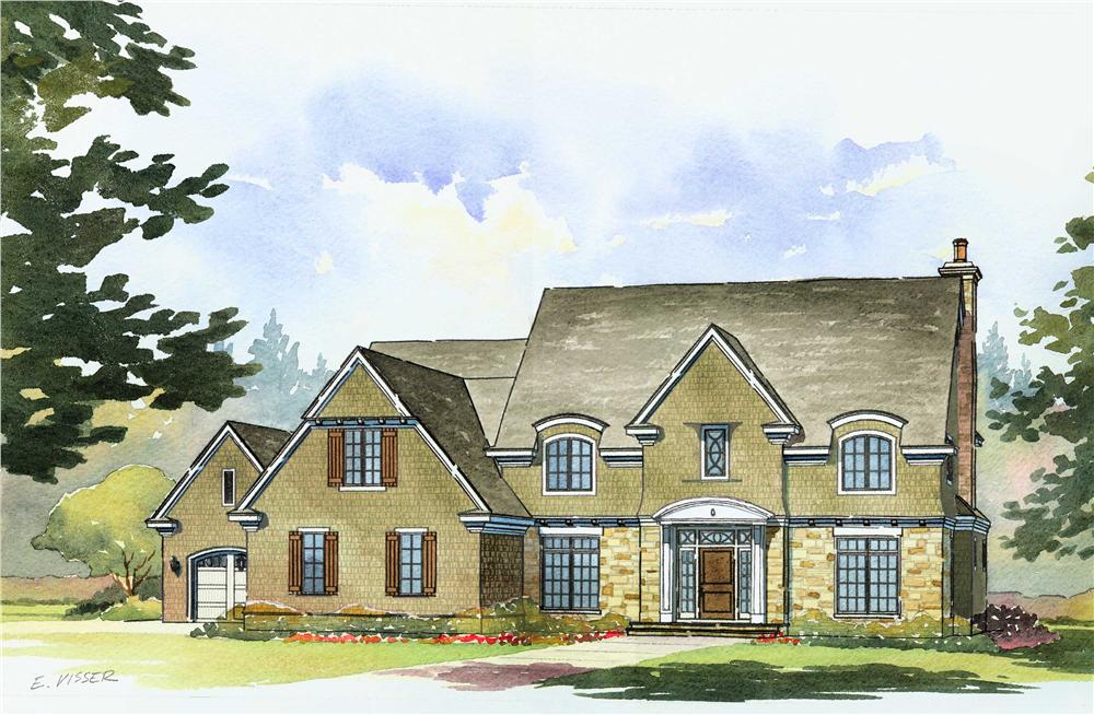 This is a colorful rendering of these Luxurious Country House Plans.