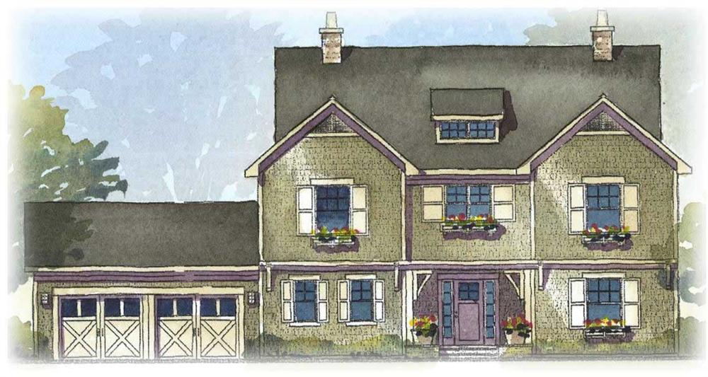 This is an artist's color rendering of these Shingle Home Plans.