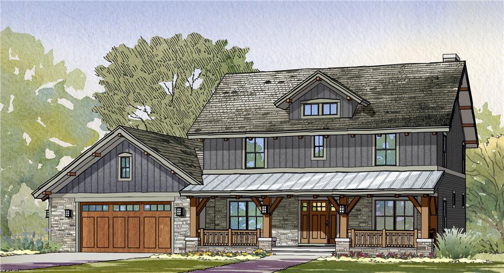 Front elevation of Craftsman home (ThePlanCollection: House Plan #168-1118)