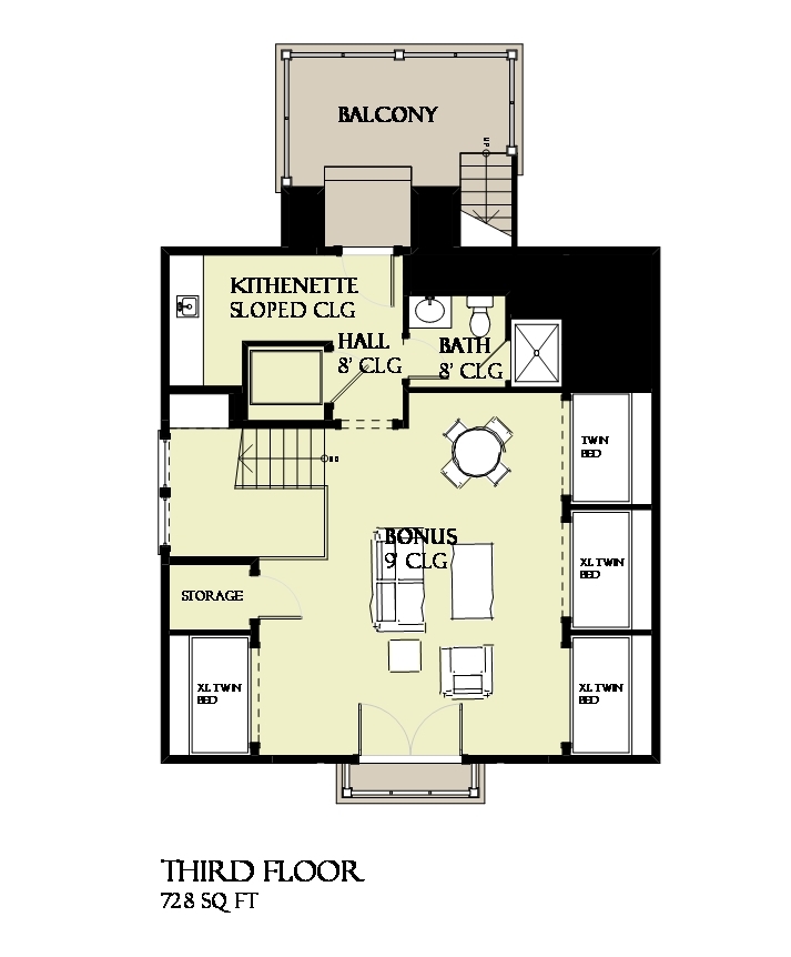 Floor Plan Third Story of Beachfront Plan #168-1120