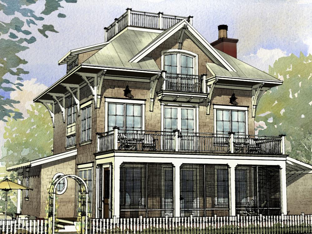 Front elevation of Beachfront home (ThePlanCollection: House Plan #168-1120)