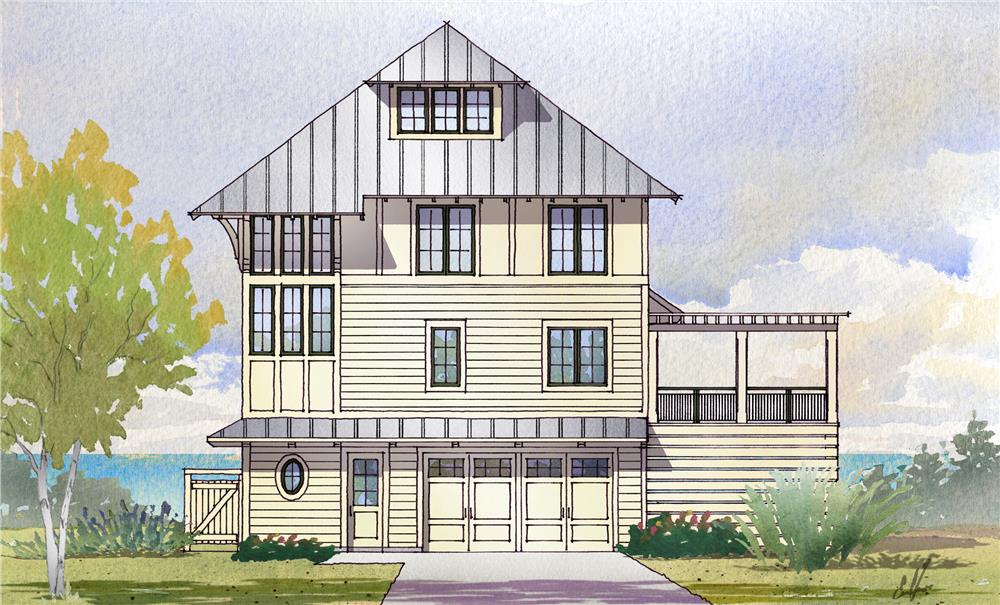 Front elevation of Beachfront home (ThePlanCollection: House Plan #168-1121)