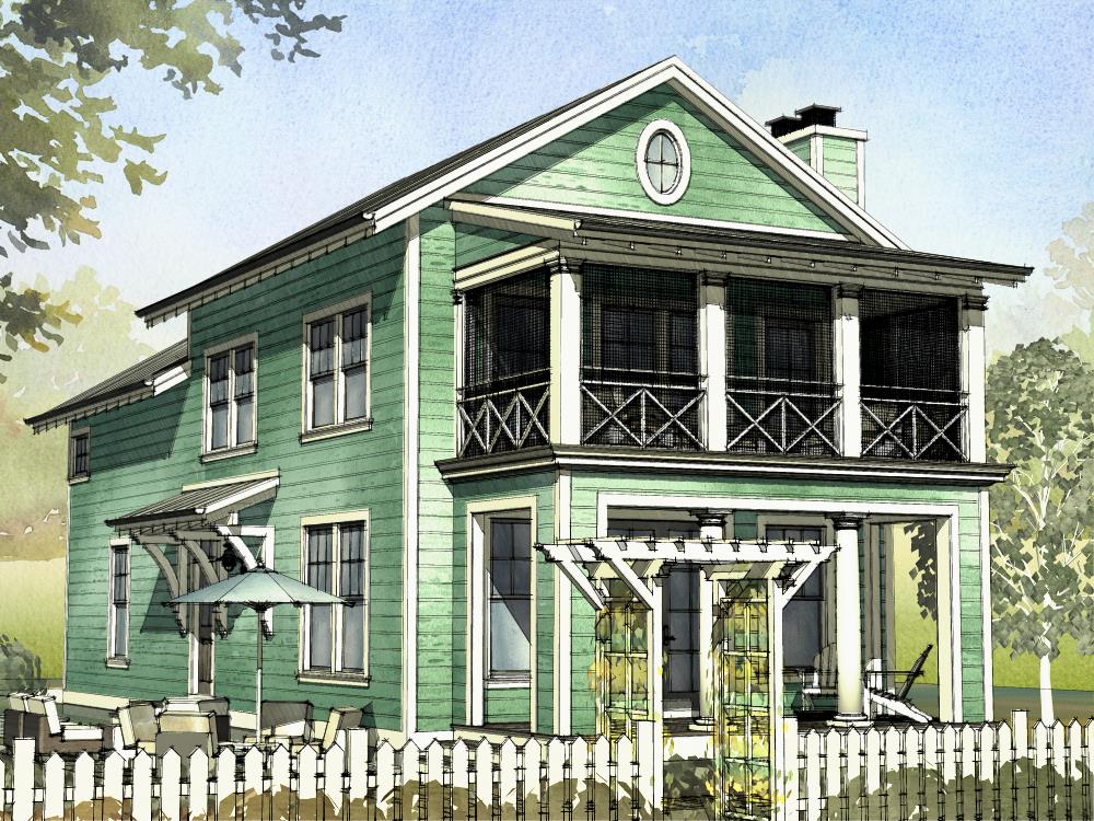 Front elevation of Beachfront home (ThePlanCollection: House Plan #168-1122)