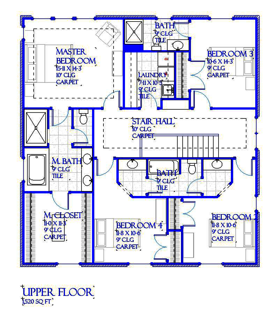 Floor Plan Second Story of Traditional Plan #168-1138