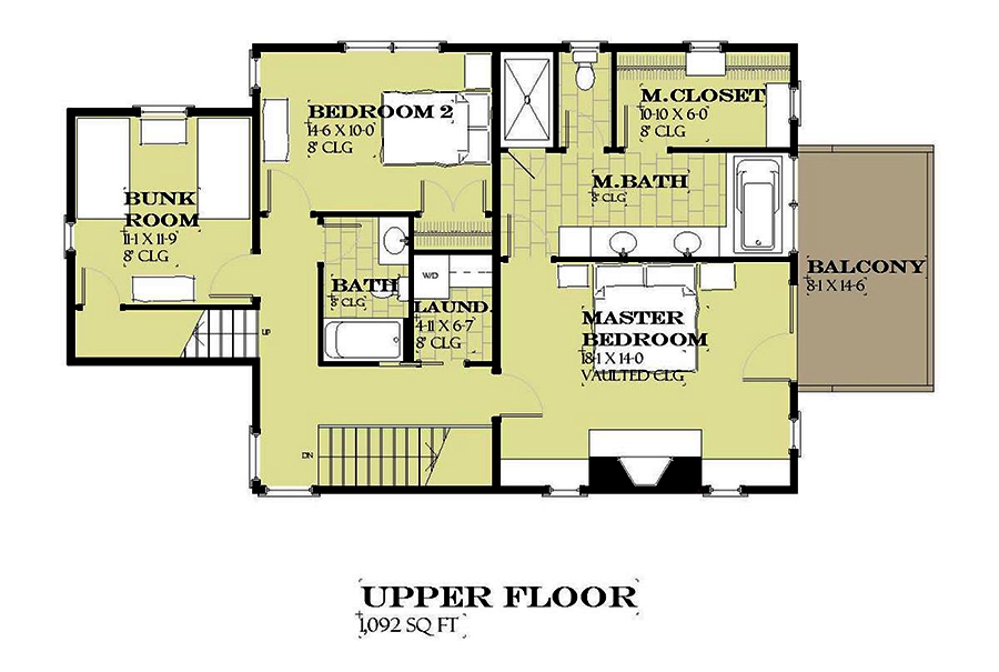 Floor Plan Second Story of Traditional Plan #168-1139