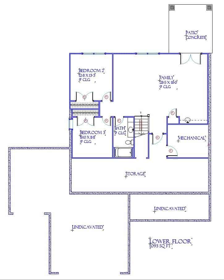 Floor Plan Basement of Ranch Plan #168-1142