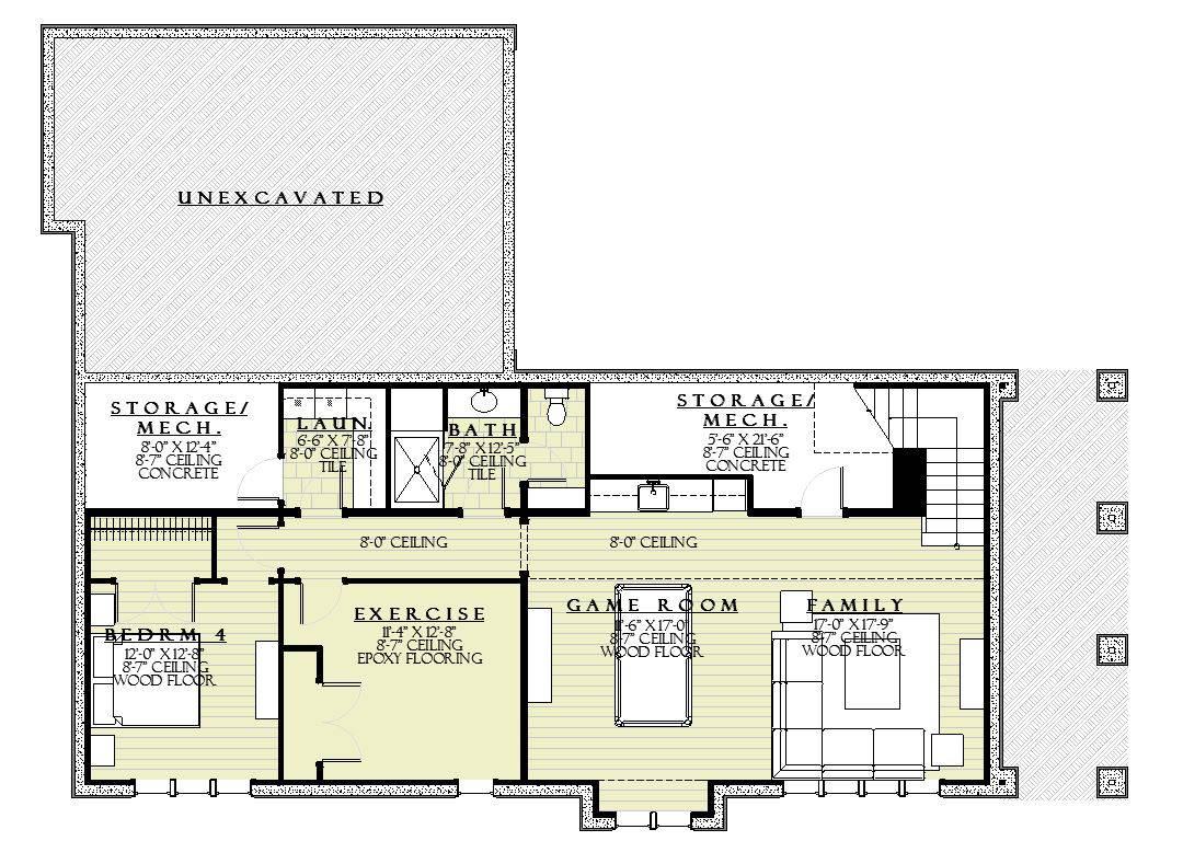 Basement of Bungalow Plan #168-1145