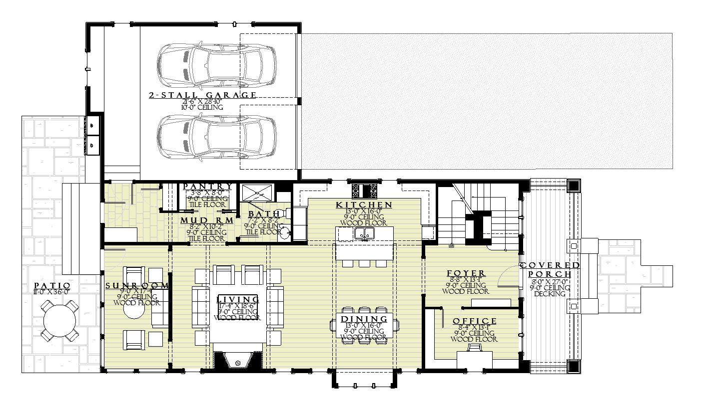 Main Level of Bungalow Plan #168-1145