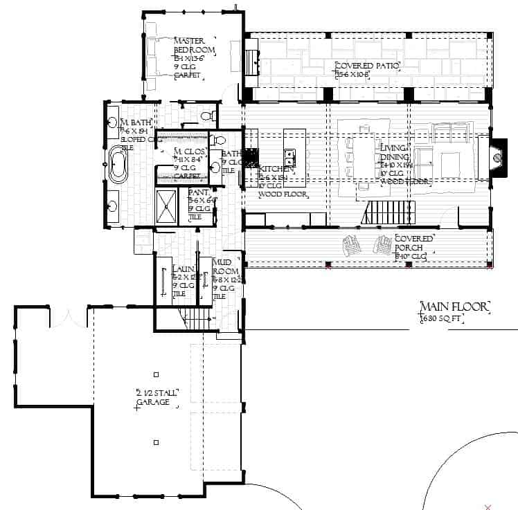 Main Level of Traditional Plan #168-1158