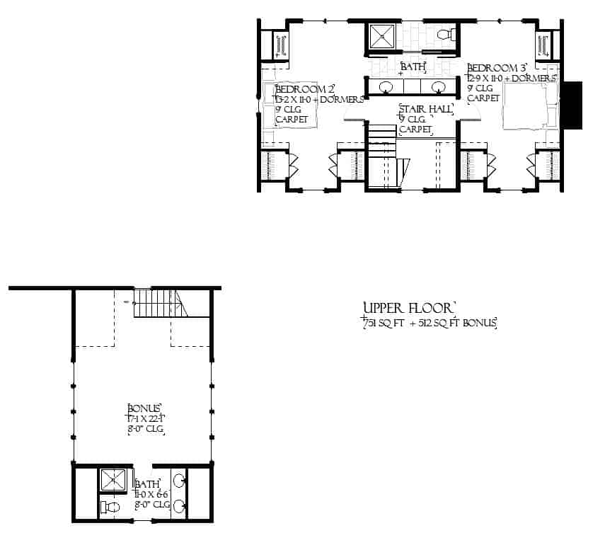 Upper Level of Traditional Plan #168-1158