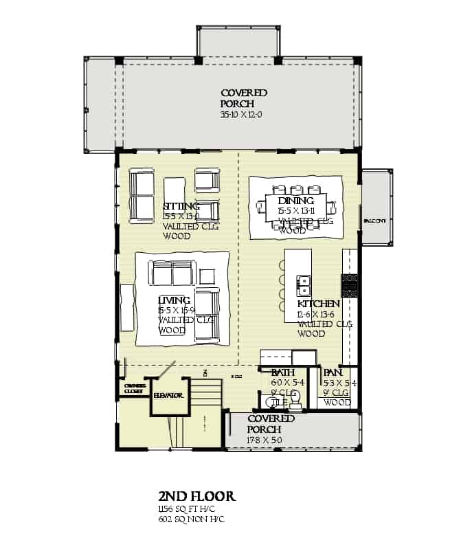 Upper Level of Cottage Plan #168-1165