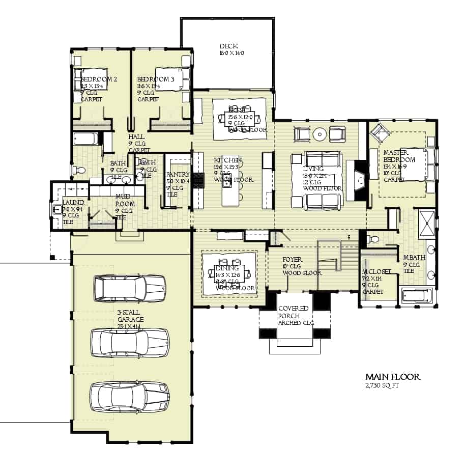 Main Level of Traditional Plan #168-1170
