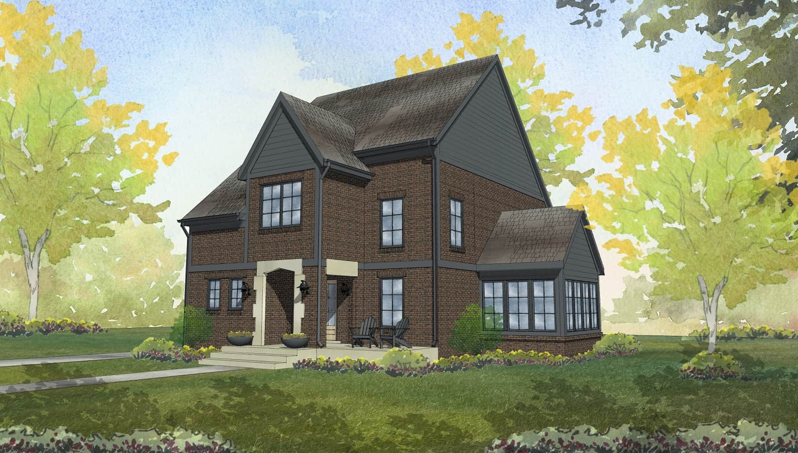 Front elevation of Tudor home (ThePlanCollection: House Plan #168-1171)