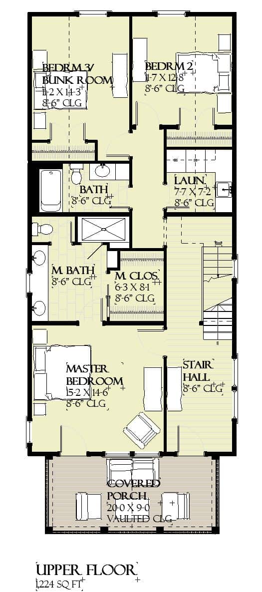 Upper Level of Cottage Plan #168-1172