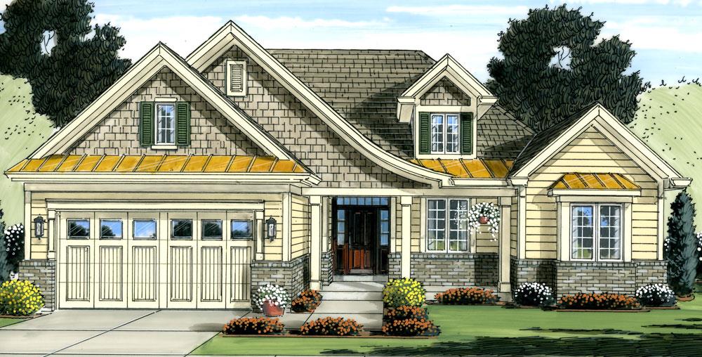 Front elevation of Cottage home (ThePlanCollection: House Plan #169-1036)