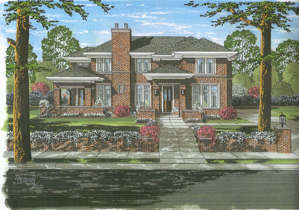 Front elevation of French home (ThePlanCollection: House Plan #169-1051)