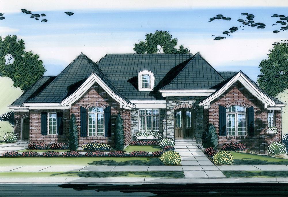 Front elevation of Ranch home (ThePlanCollection: House Plan #169-1053)
