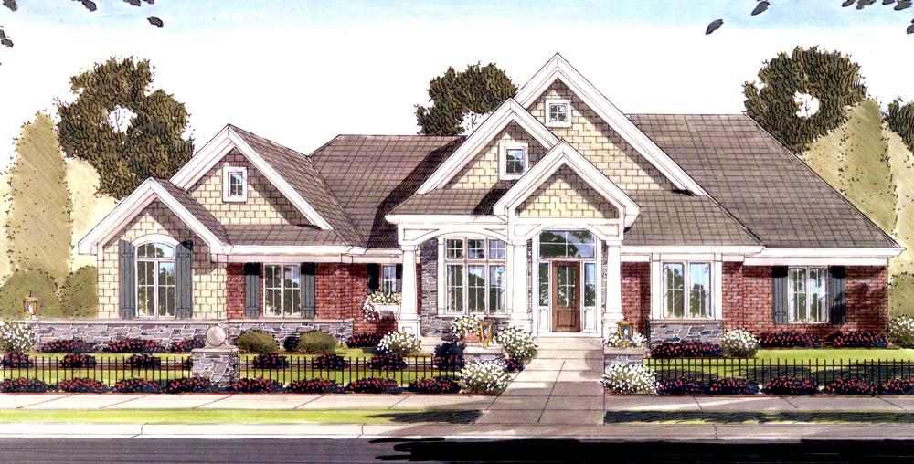 Front elevation of Craftsman home (ThePlanCollection: House Plan #169-1092)
