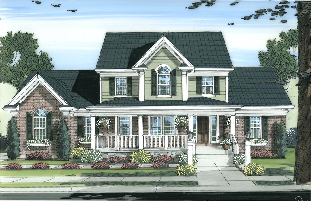 Front elevation of Colonial home (ThePlanCollection: House Plan #169-1098)