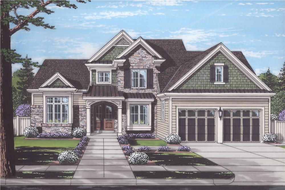 Color rendering of Transitional home plan (ThePlanCollection: House Plan #169-1124)