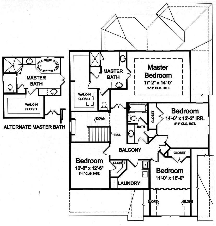 Floor Plan Second Story of Craftsman Plan #169-1150