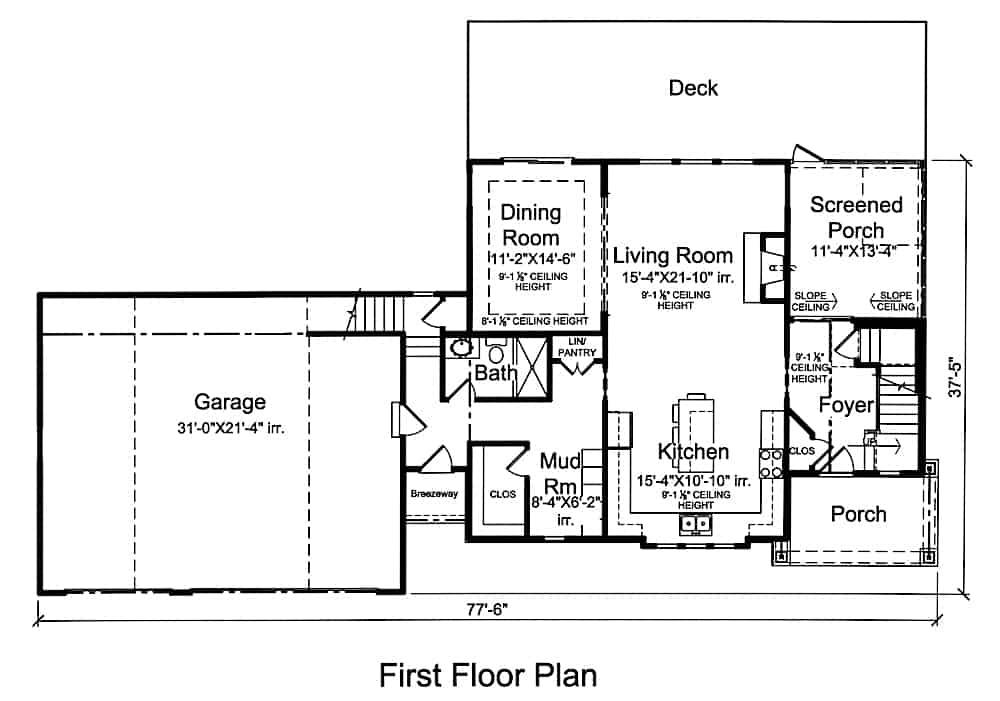 Floor Plan Main Level of Craftsman Plan #169-1175
