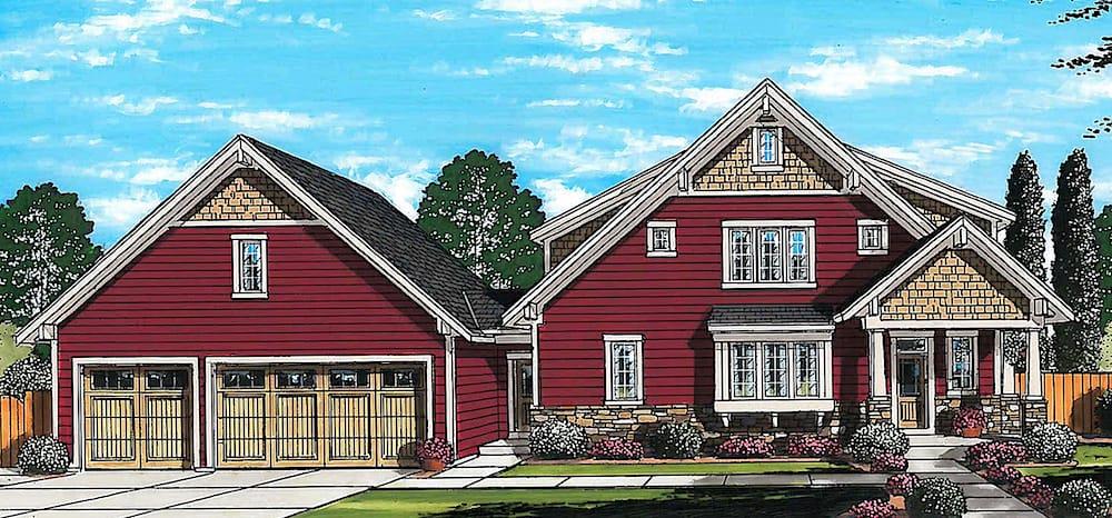 Front elevation of Craftsman home (ThePlanCollection: House Plan #169-1175)