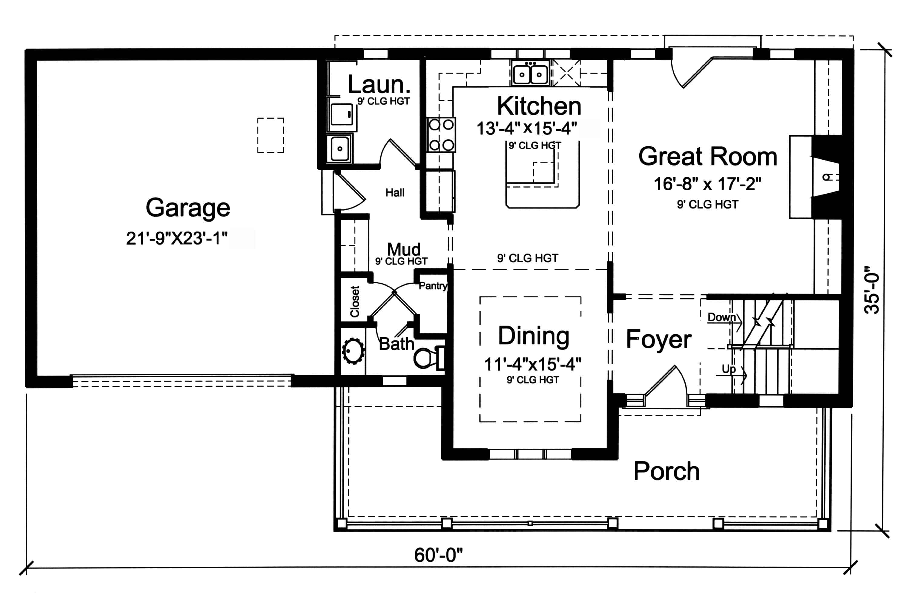 Floor Plan Main Level of Farmhouse Plan #169-1177
