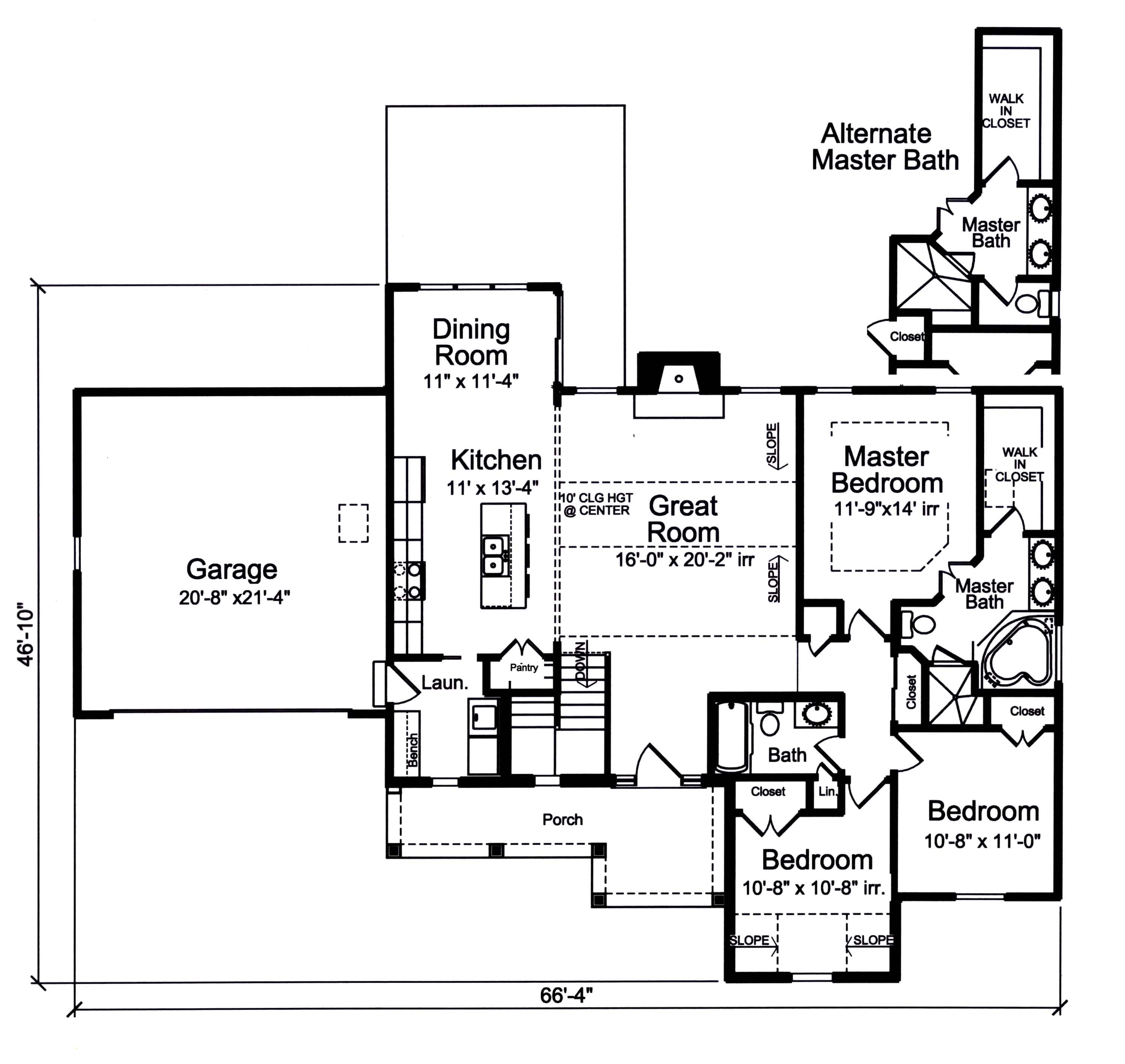 Floor Plan Main Level of Ranch Plan #169-1181