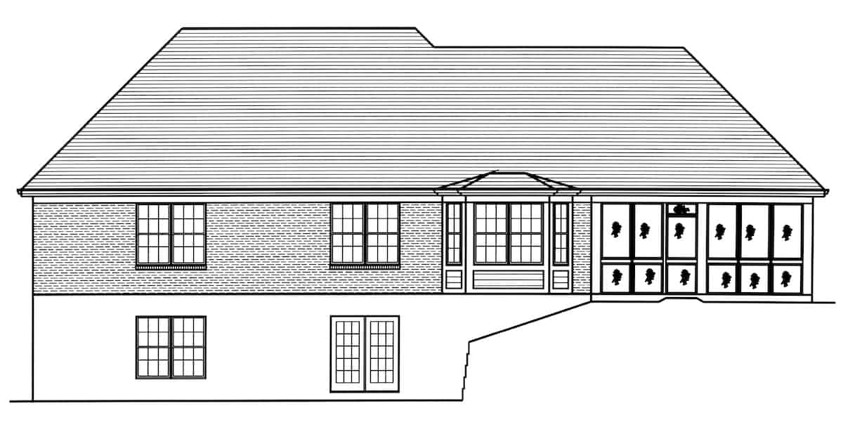 Home Plan Rear Elevation of this 3-Bedroom,1764 Sq Ft Plan -169-1193