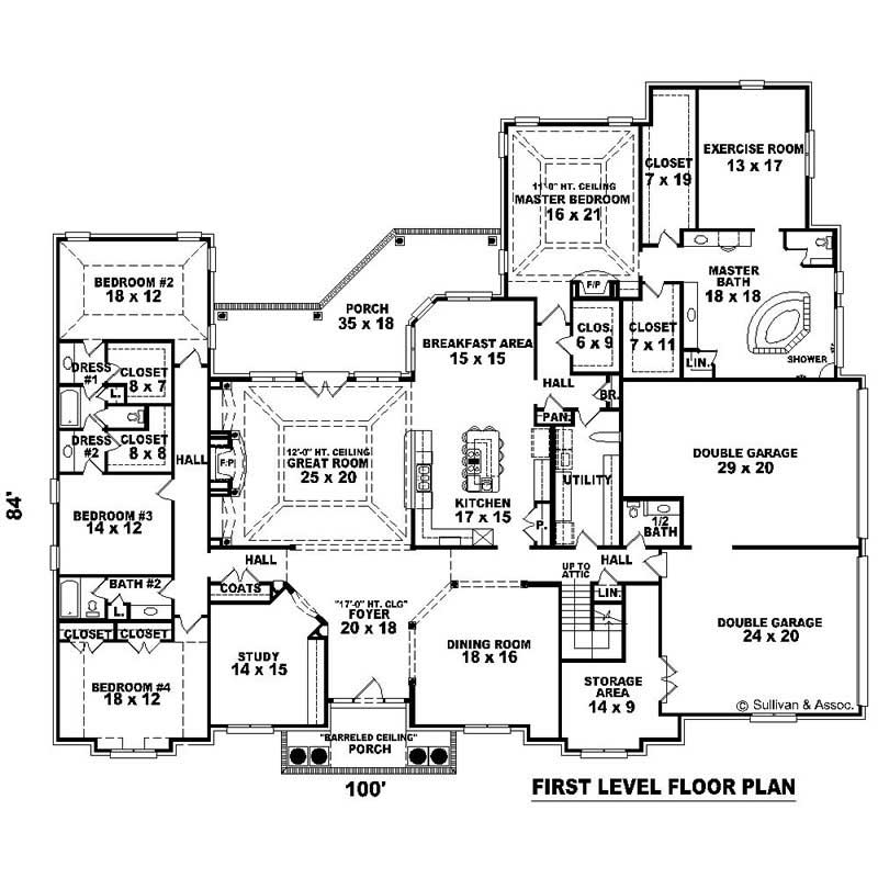 Floor Plan First Story of Southern Plan #170-1002