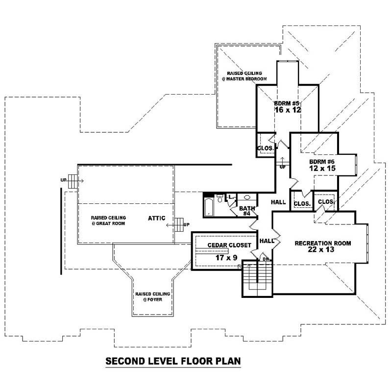 Floor Plan Second Story of Southern Plan #170-1002
