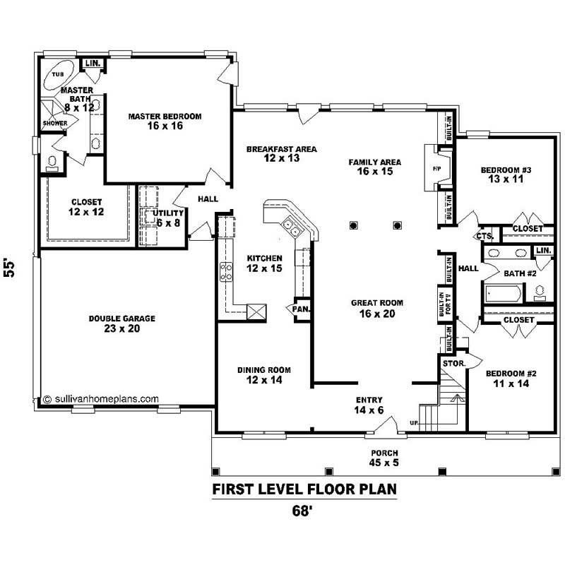 Floor Plan First Story of Southern Plan #170-1005