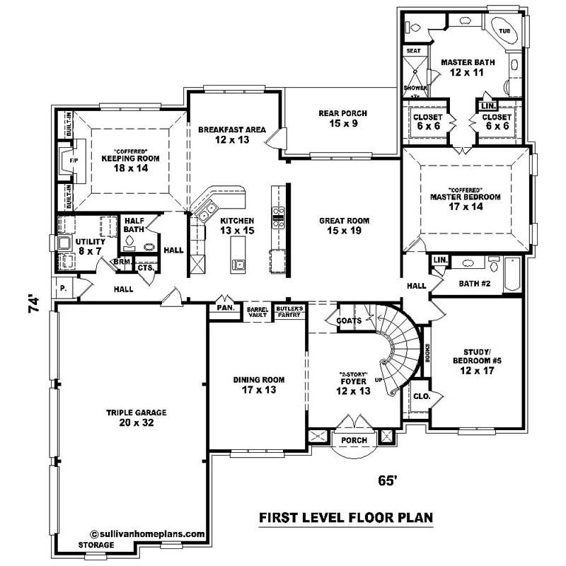 Floor Plan First Story of Southern Plan #170-1009
