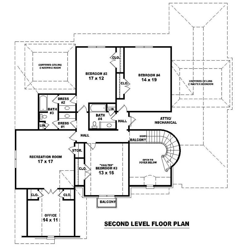 Floor Plan Second Story of Southern Plan #170-1009