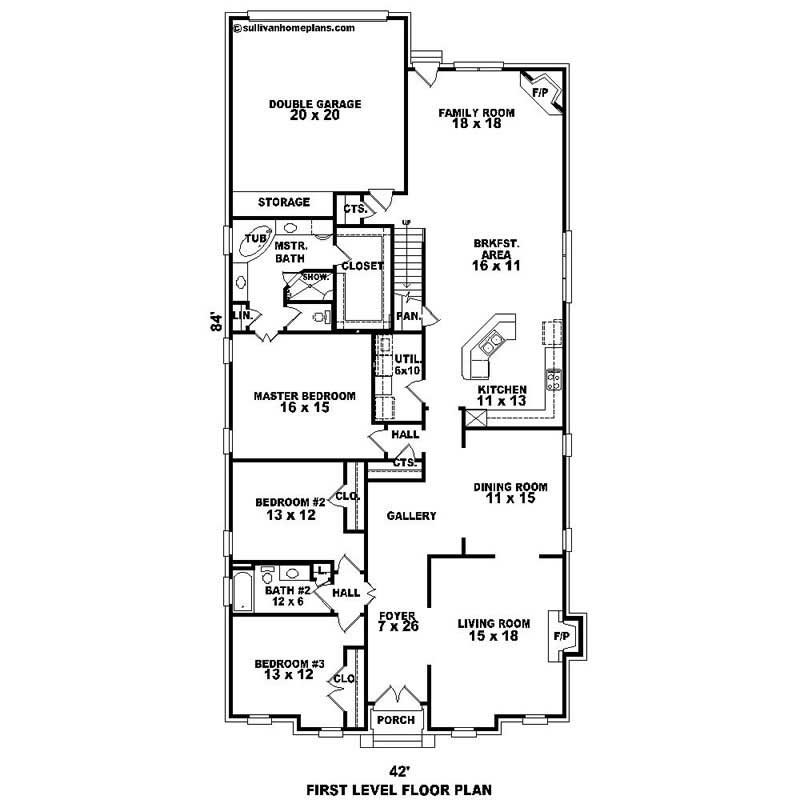 Floor Plan First Story of Southern Plan #170-1010