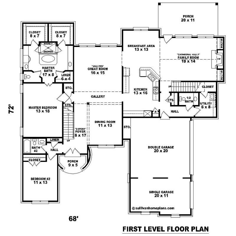 Floor Plan First Story of Southern Plan #170-1012