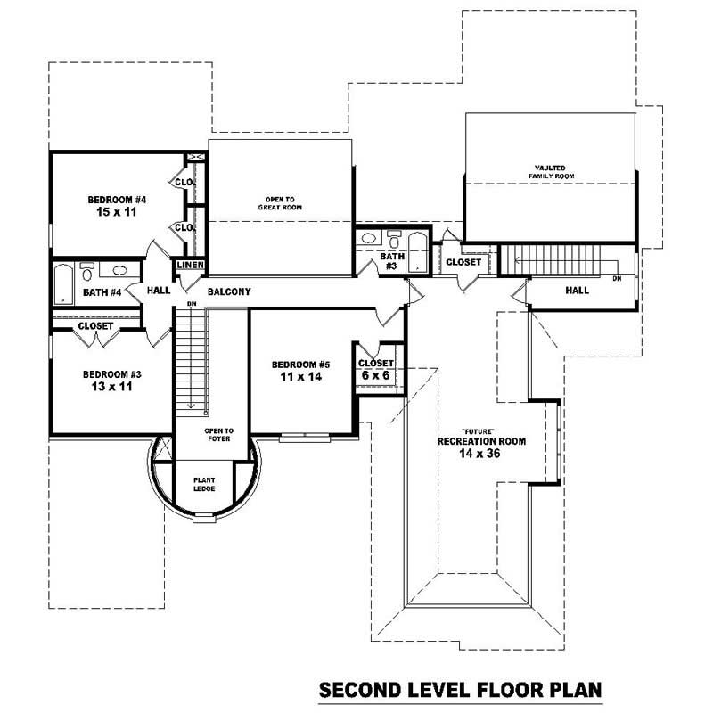 Floor Plan Second Story of Southern Plan #170-1012
