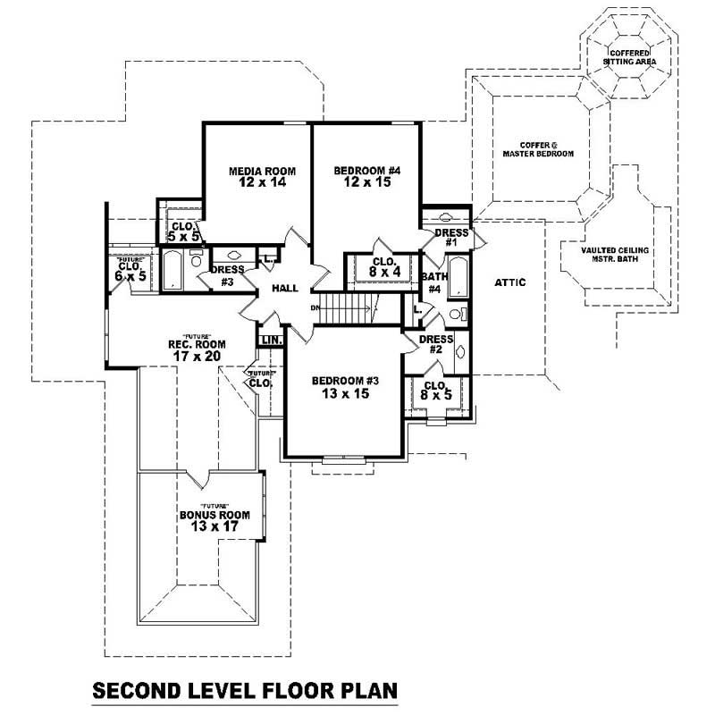 Floor Plan Second Story of Southern Plan #170-1013