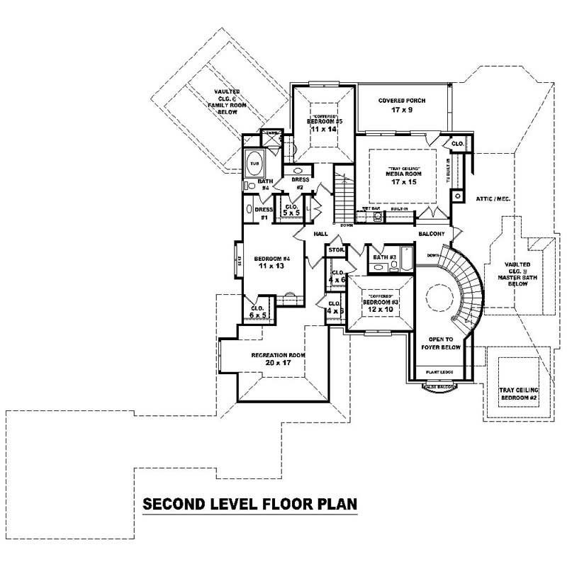 Floor Plan Second Story of Southern Plan #170-1017