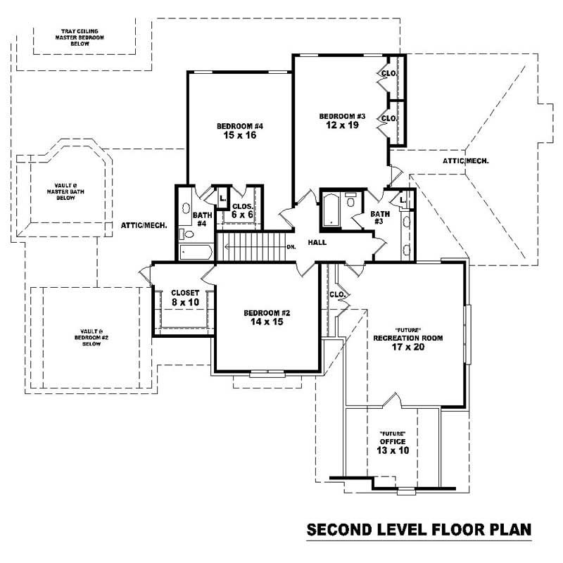 Floor Plan Second Story of Southern Plan #170-1019